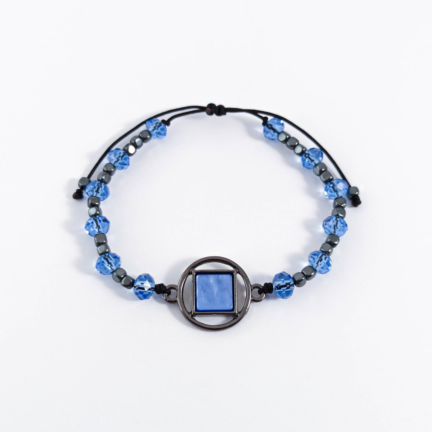 Blue Geometric Bracelet with Hematite and Crystal Beads