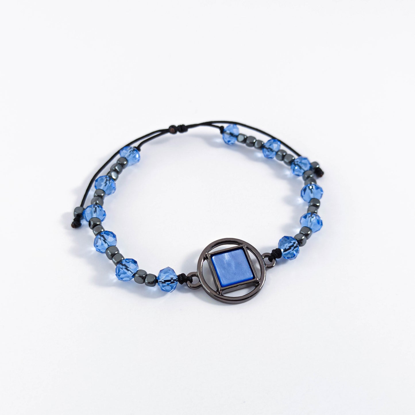 Blue Geometric Bracelet with Hematite and Crystal Beads