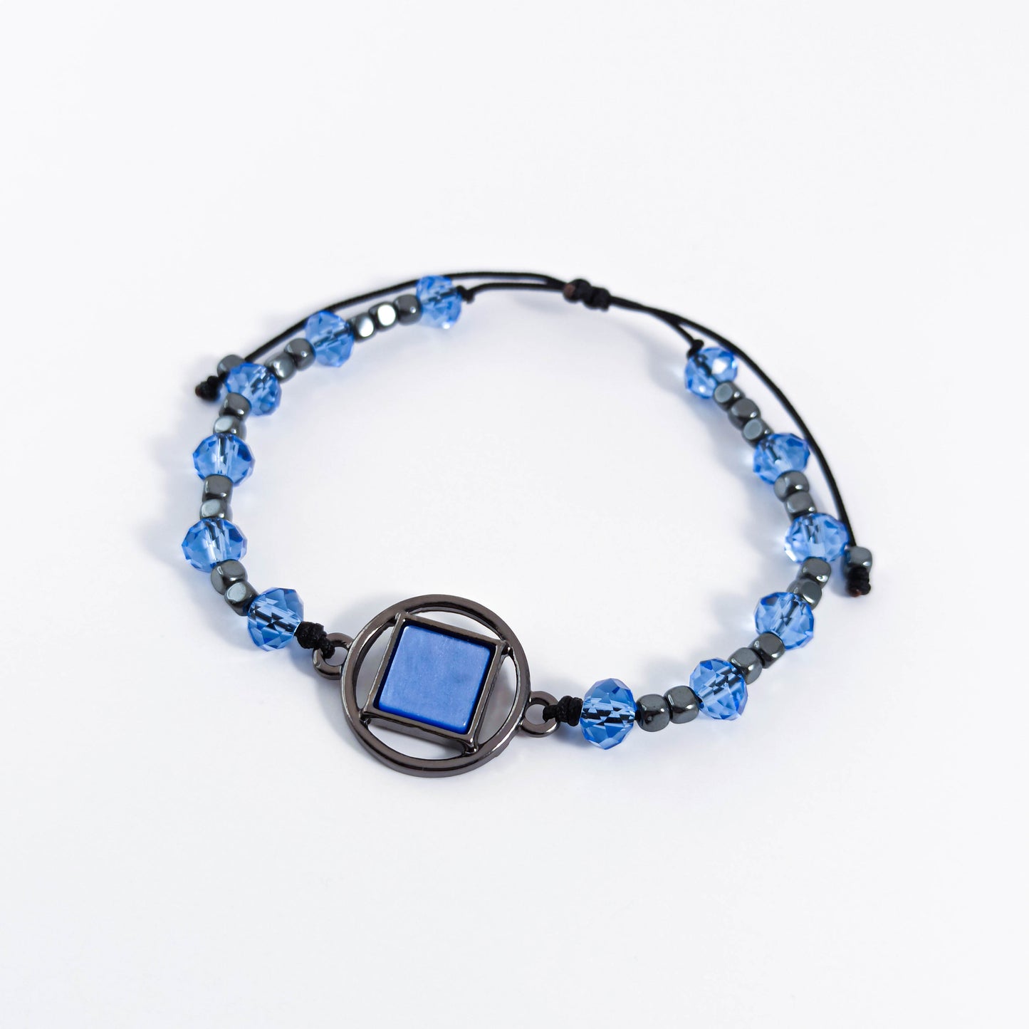 Blue Geometric Bracelet with Hematite and Crystal Beads