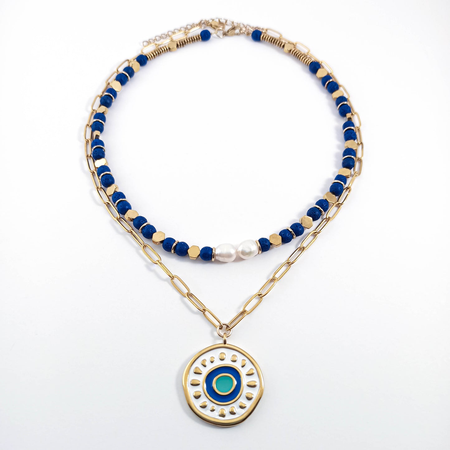 Collier double avec pierres précieuses naturelles de couleur bleu électrique