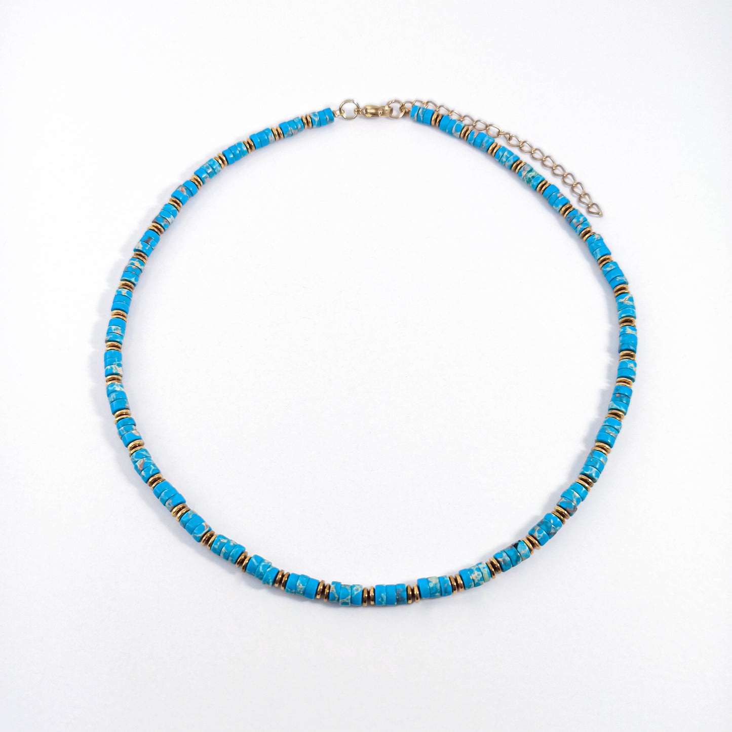 Turquoise Beaded Necklace with Gold Details