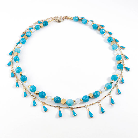 Joli collier double aux couleurs turquoises