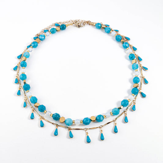 Joli collier double aux couleurs turquoises