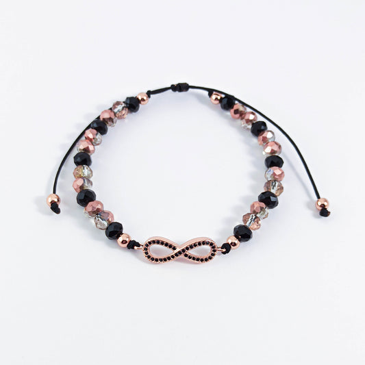 Unlimited Sign Bracelet with Black and Rose Gold Beads