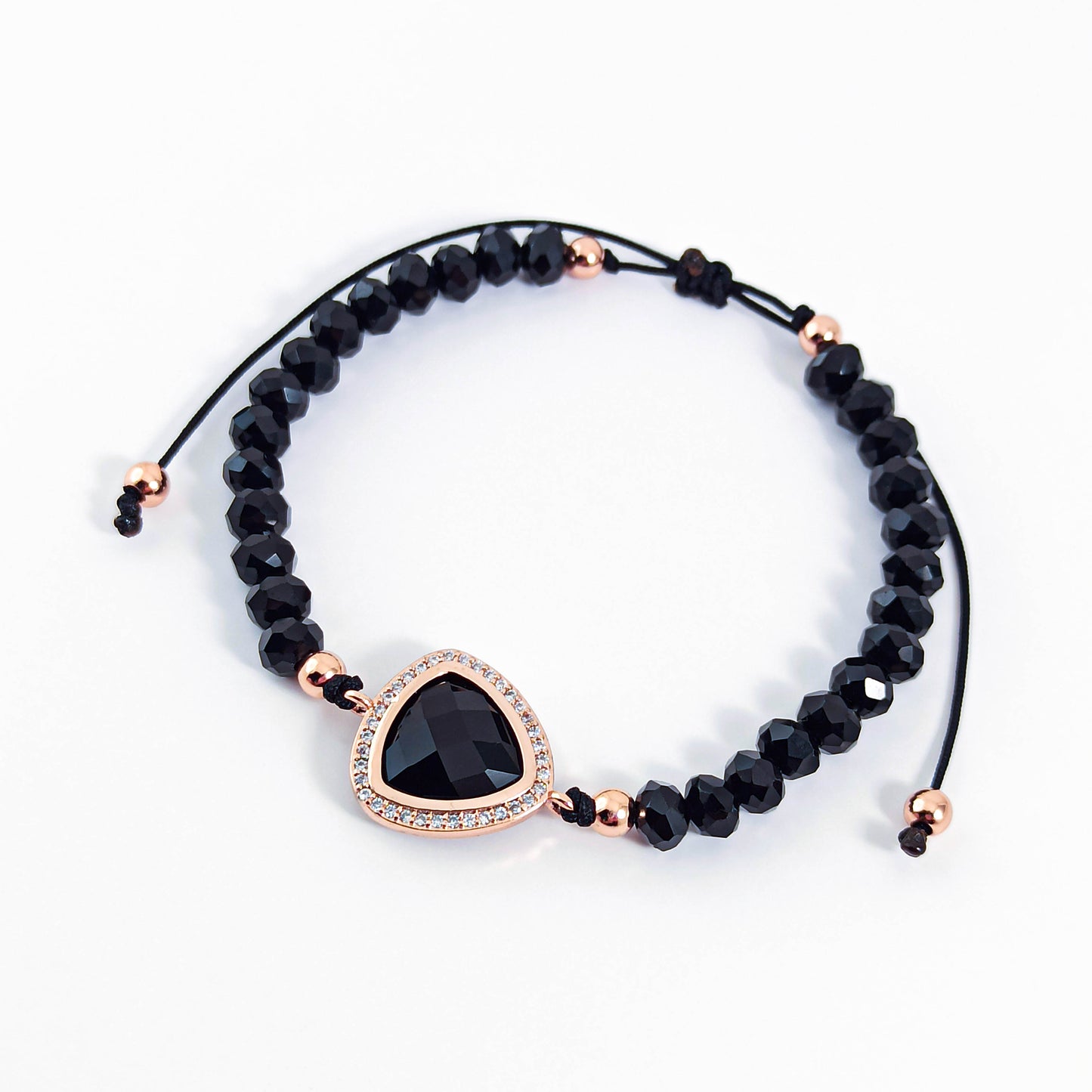 Black Beaded Bracelet with Crystals and Zircons