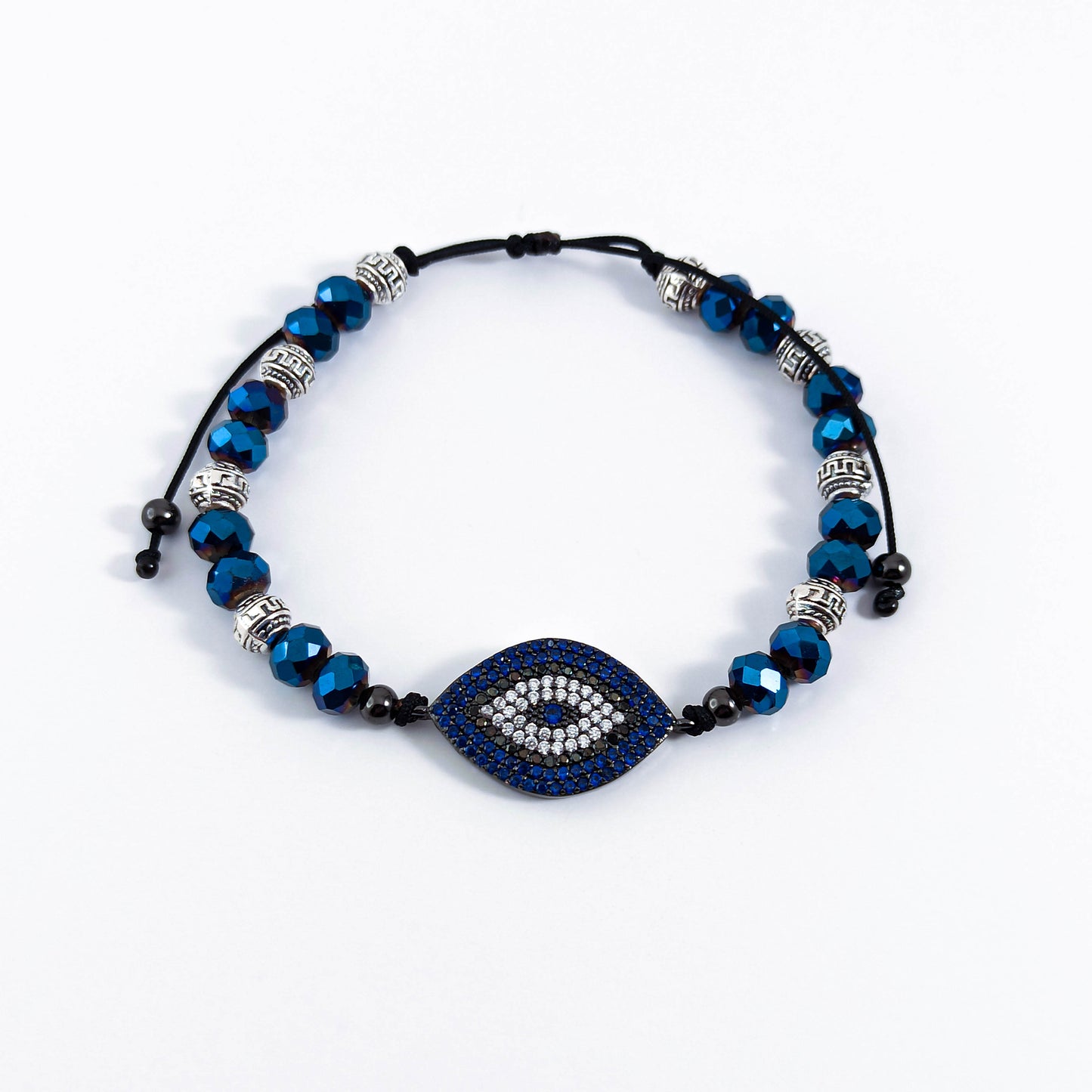 Evil Eye Bracelet with Blue and Silver Beads