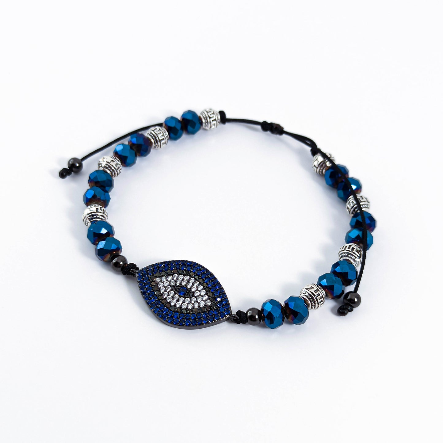 Evil Eye Bracelet with Blue and Silver Beads