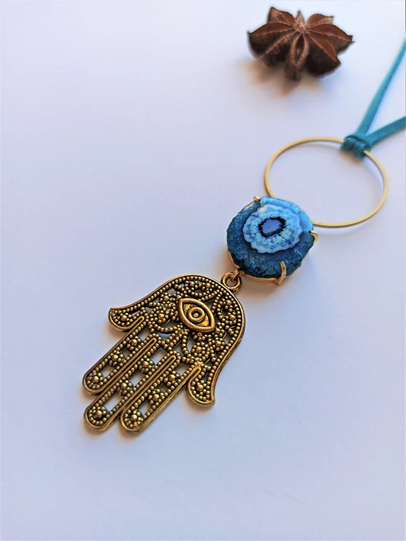 Blue Quartz Hamsa Hand Necklace