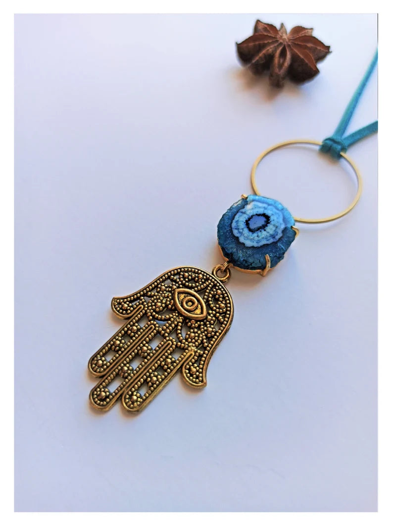 Blue Quartz Hamsa Hand Necklace