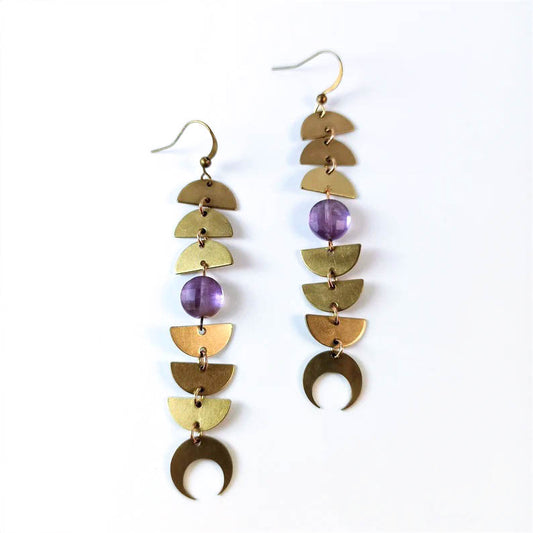Amethyst Brass Geometric Earrings