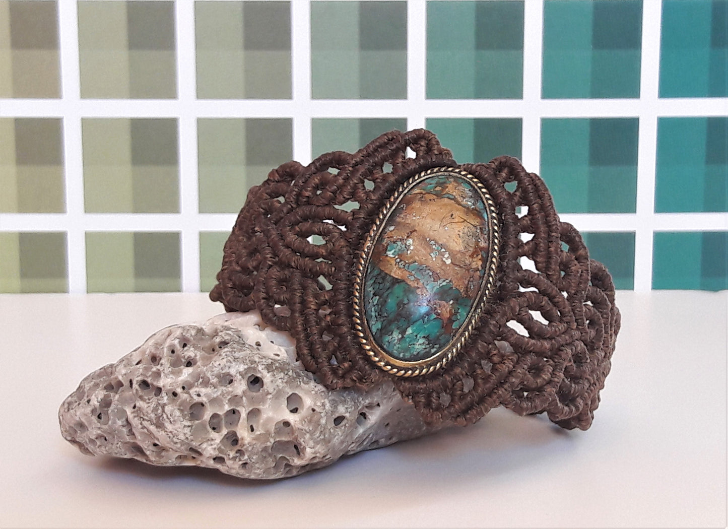 Bracelet Tibétain Turquoise Micro Macramé